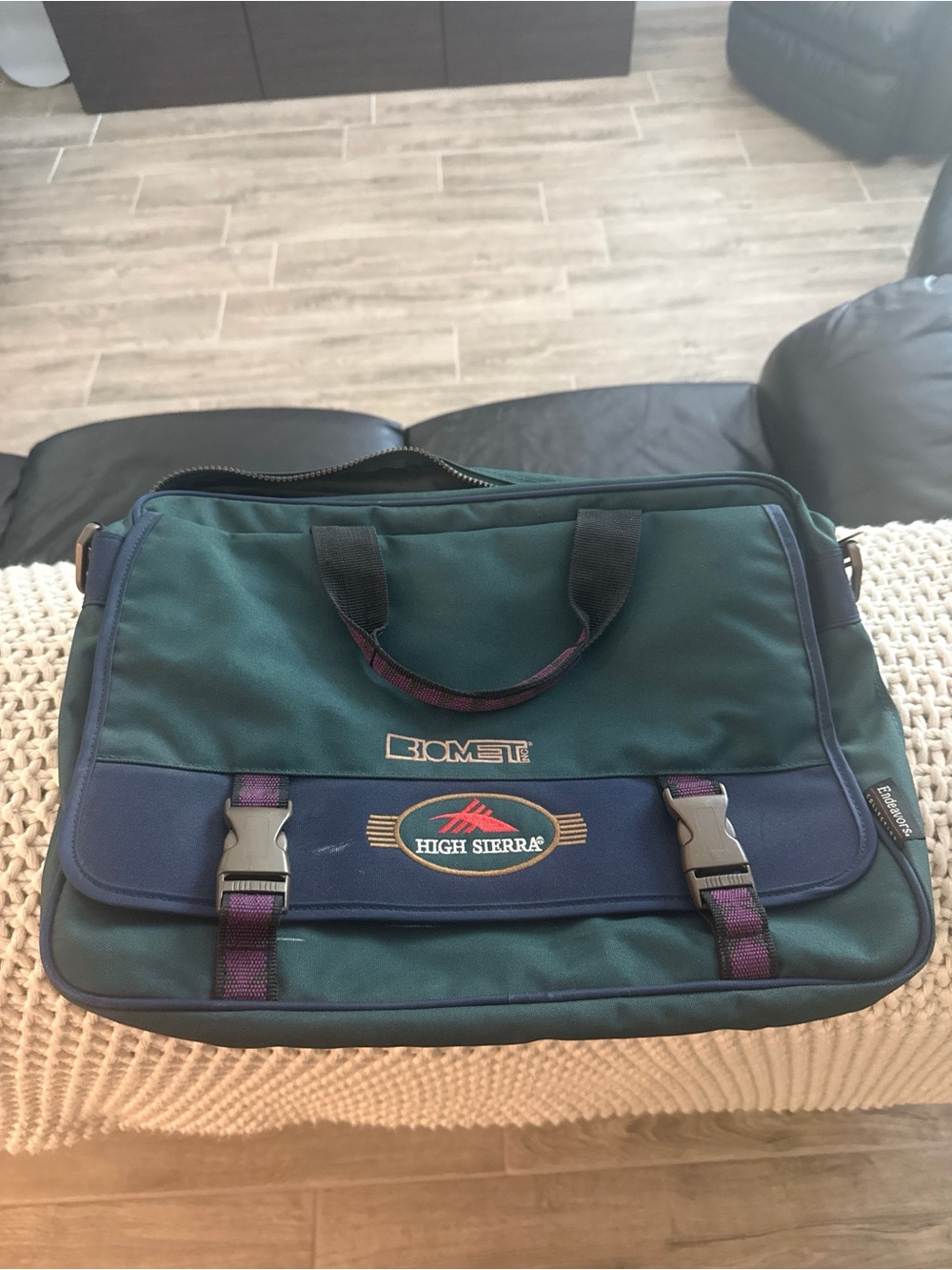 Vintage 90s High Sierra Endeavors Teal Green Canvas Messenger Bag / Briefcase